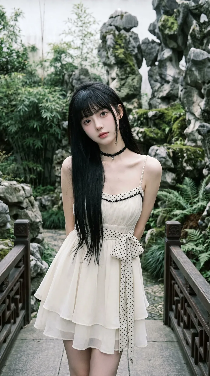 Ultra realistic cinematic portrait east asian woman chinese garden — Sonra