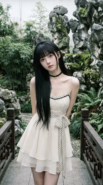 Ultra realistic cinematic portrait east asian woman chinese garden