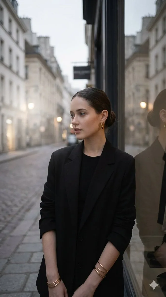 Cinematic minimalist blazer woman — Sonra