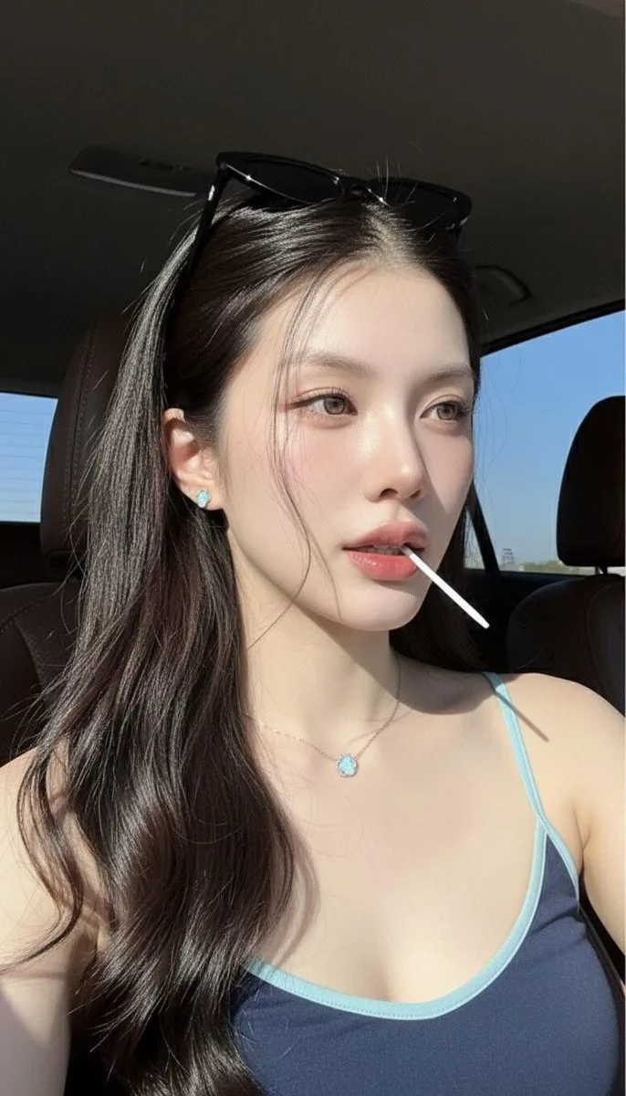 Sunlight korean girl in car — After