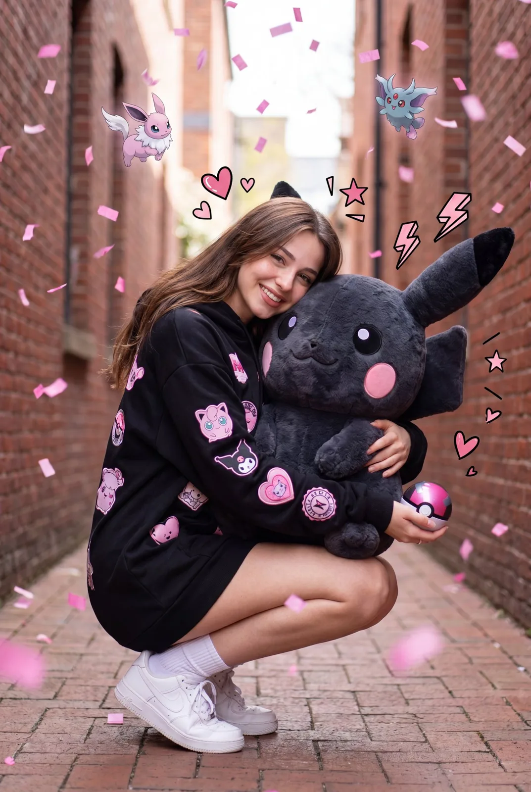 Hyper realistic pink pikachu girl alleyway fantasy — Sonra