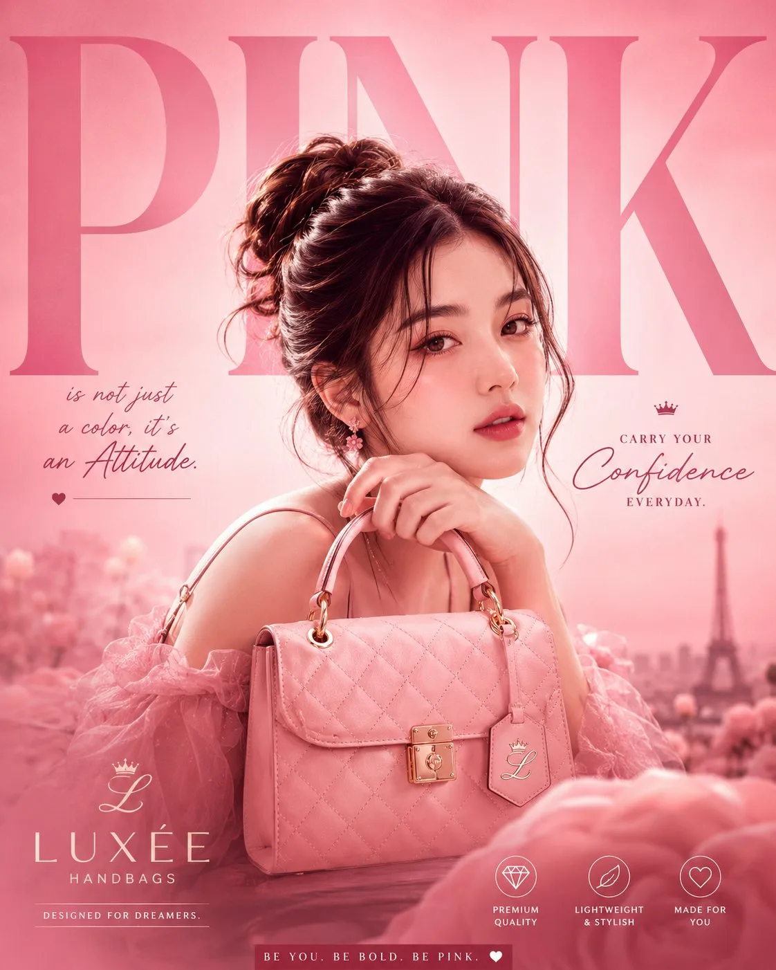 Luxury pink handbag girl advertisement — Sonra