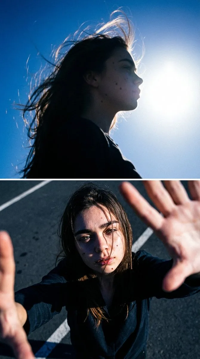 Blue tone film lighting diptych — Sonra