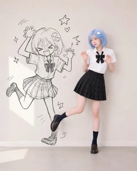 Realistic person wall doodle shadow interaction