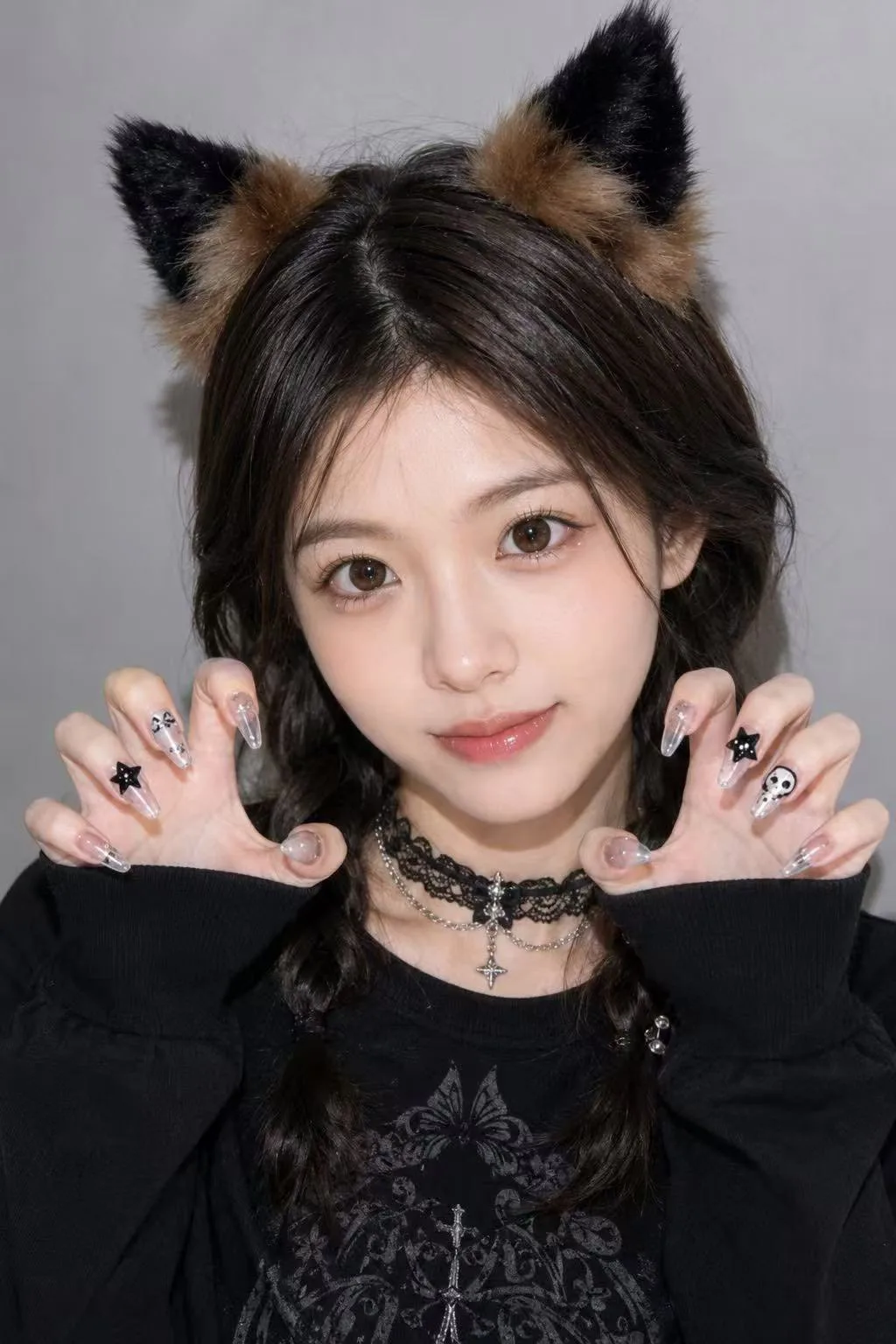 Gothic cat fox girl realistic portrait prompt — Sonra