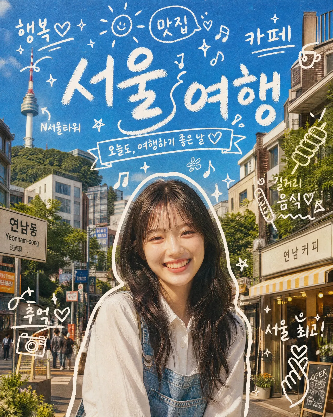 Vibrant seoul travel dynamic poster doodle aesthetic — After