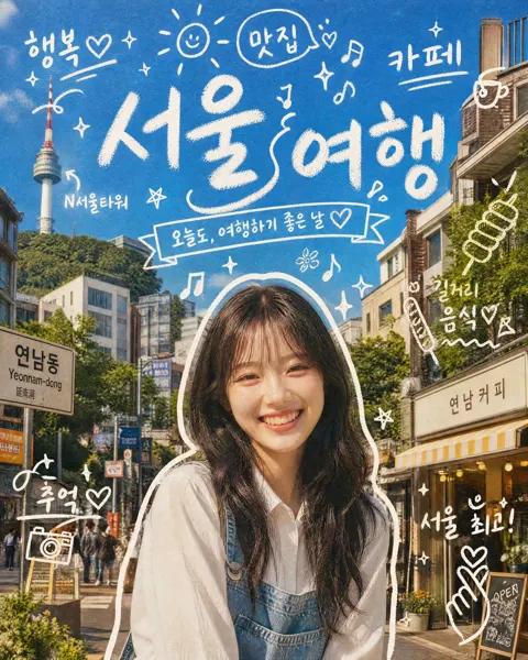 Vibrant seoul travel dynamic poster doodle aesthetic