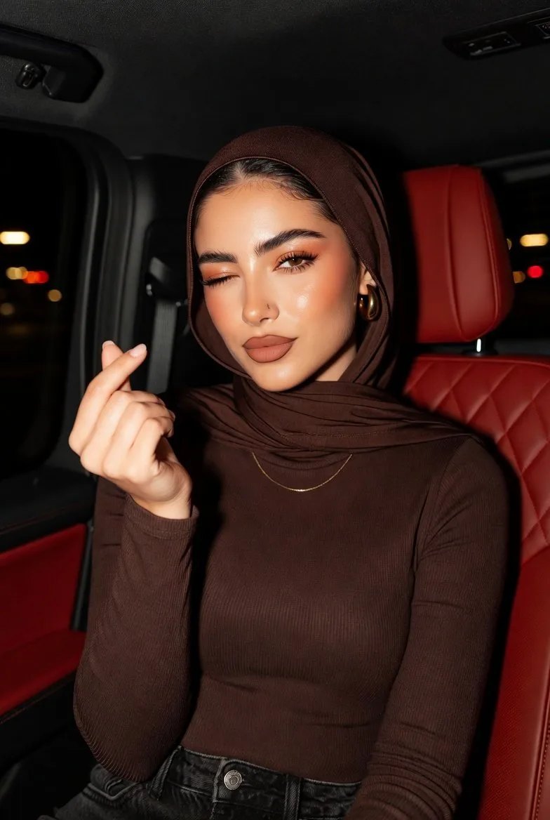 Hijab beauty luxury car wink heart — Sonra