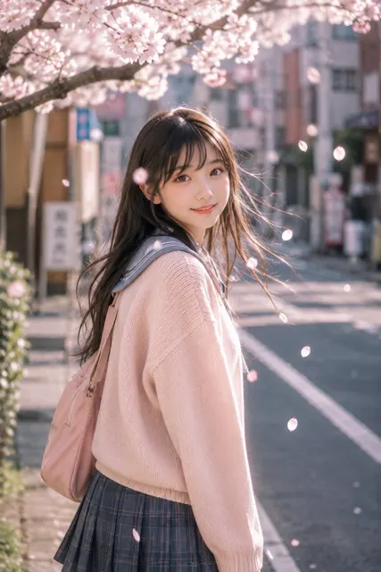 Cute japanese teen girl cherry blossom tokyo