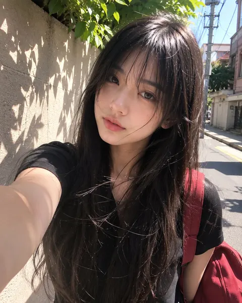 Japanese girl red backpack street photography