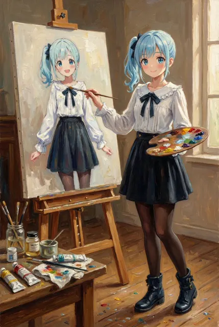 Classic oil painting studio girl