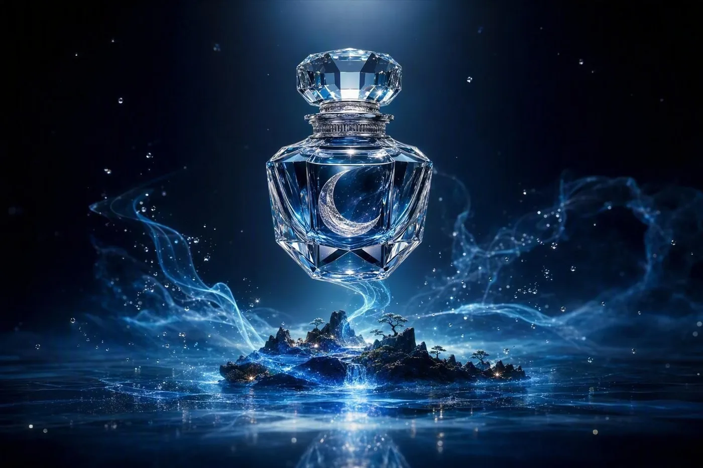 Luxury perfume midnight ocean sculptural crystal bottle — After