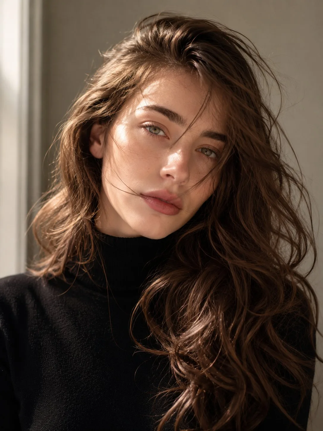 Ultra realistic chestnut hair woman portrait golden hour — After