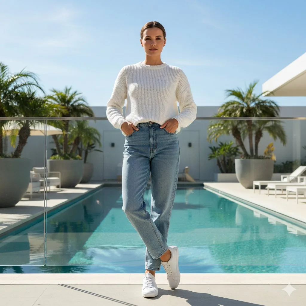 Sunny luxury poolside fashion girl — Sonra