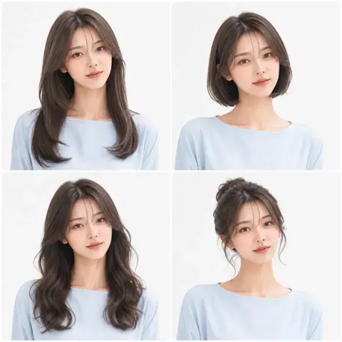 Photorealistic east asian woman hairstyle reference sheet
