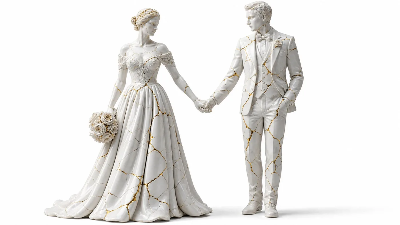 Cracked white porcelain gold repair art — Sonra