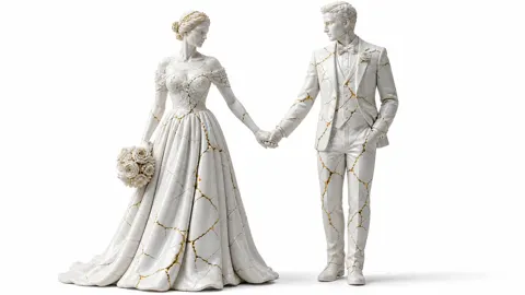 Cracked white porcelain gold repair art