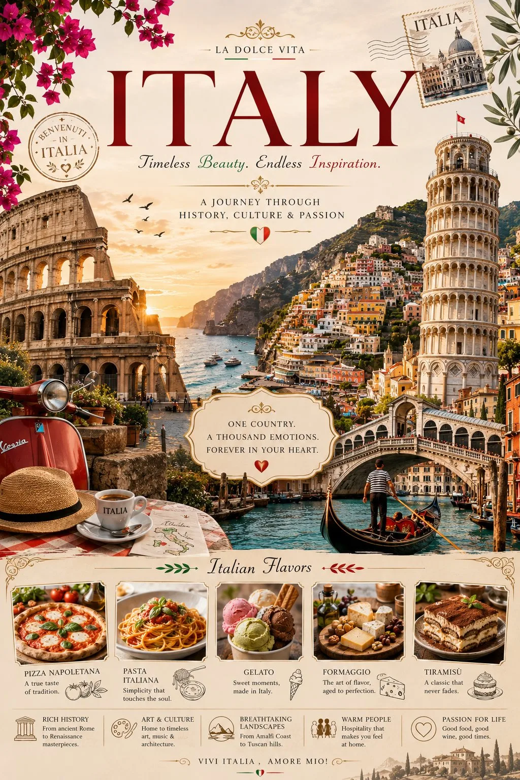 Premium country landmarks traditional dishes poster — Sonra