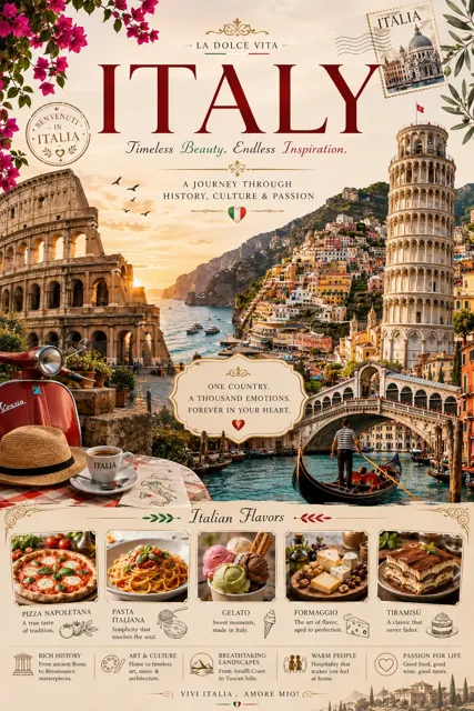 Premium country landmarks traditional dishes poster