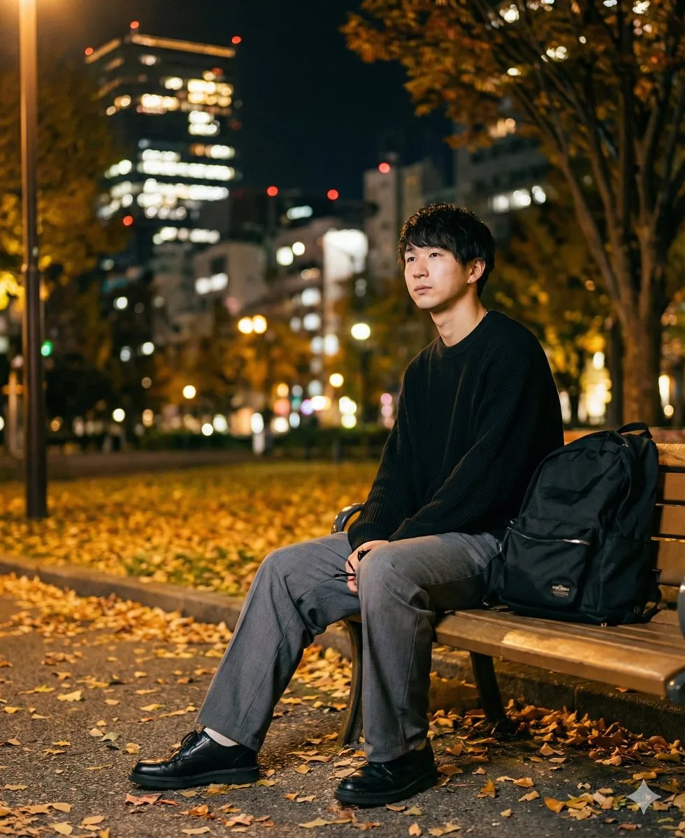 Korean boyfriend autumn night grid photoshoot — After