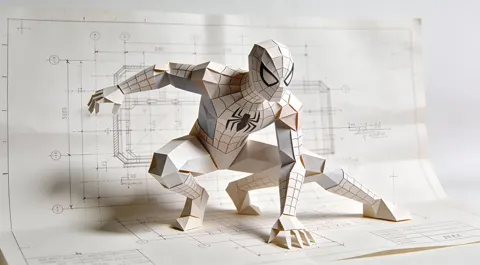 Geometric origami blueprint spiderman