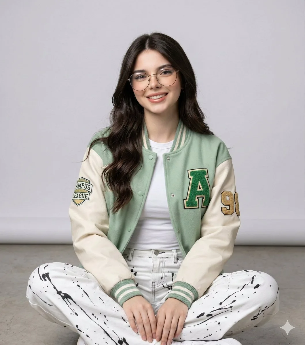 Pastel green jacket girl — Sonra
