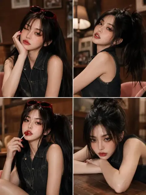 Ultra realistic korean japanese fashion portrait collage