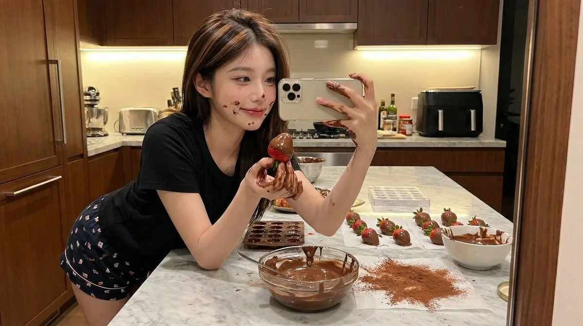 Chocolate smudged playful selfie — Sonra