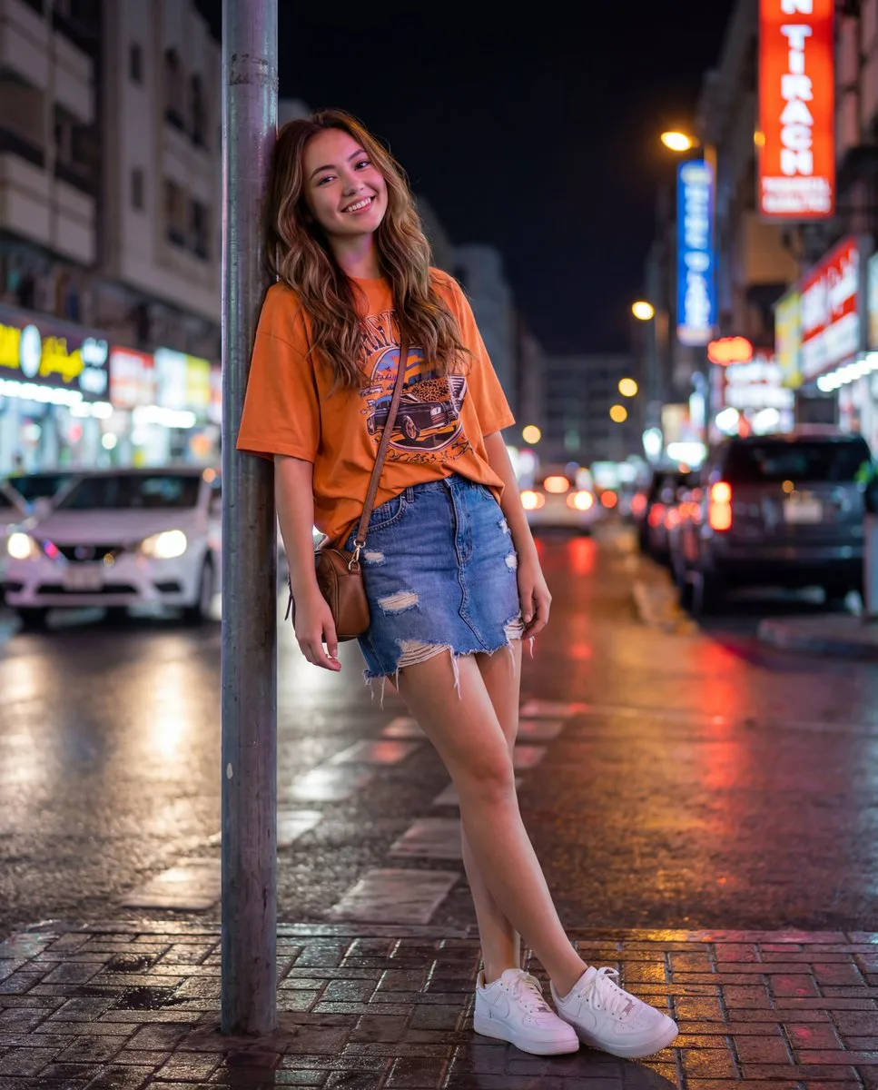 Neon night urban girl bokeh — Sonra