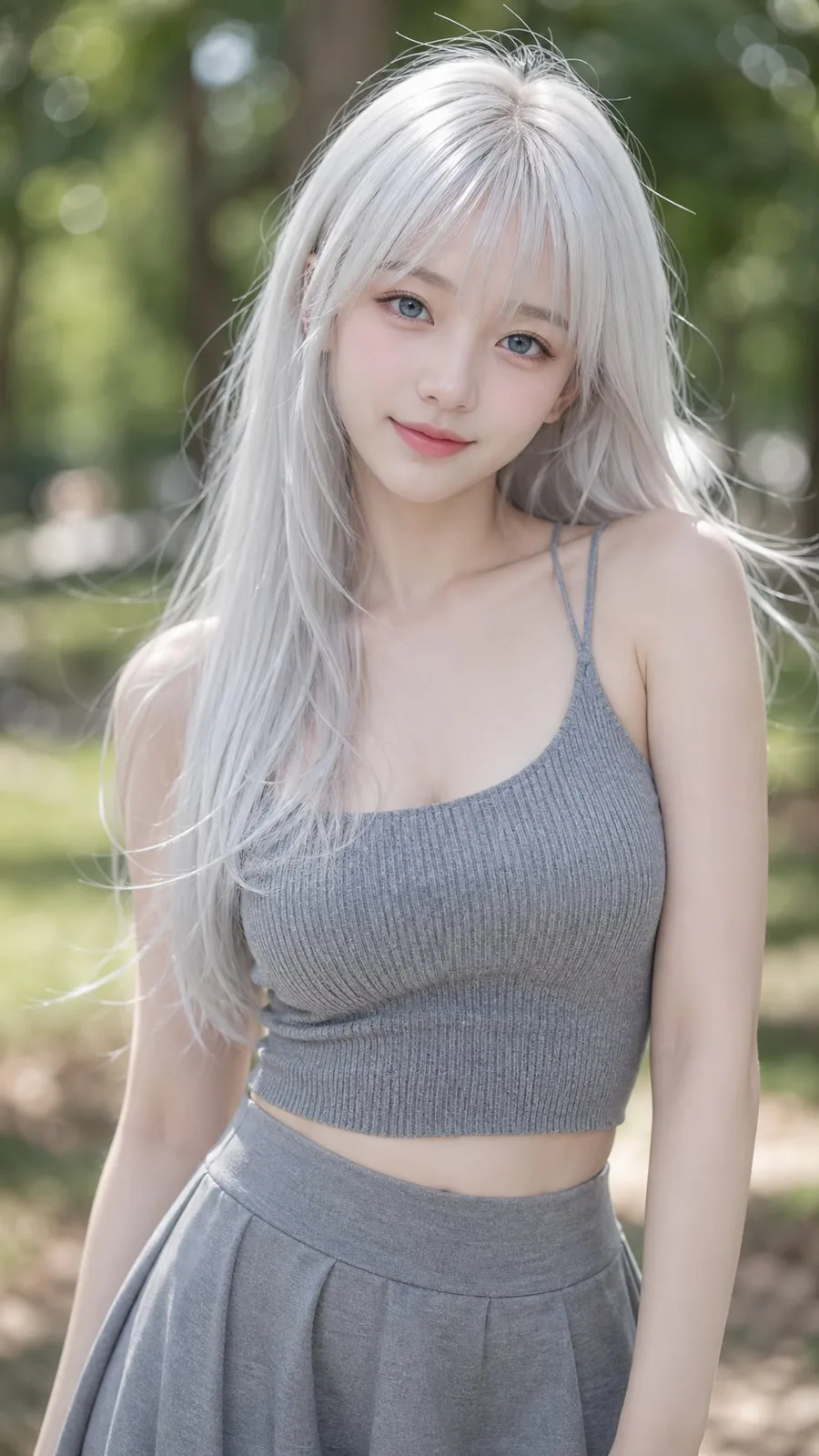 Asian idol white hair pure alluring style — After