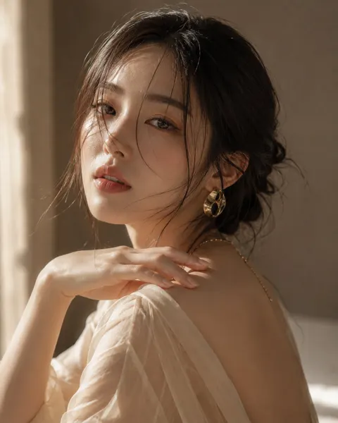 Ultra realistic korean woman editorial portrait