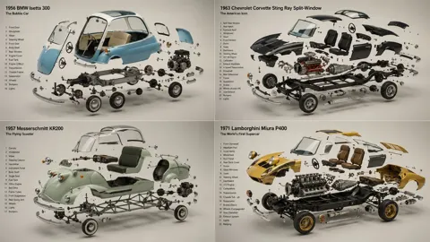 Classic car exploded view technical diagram