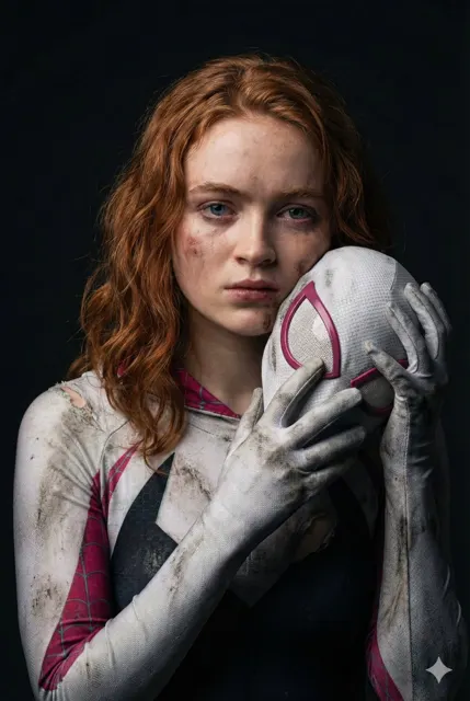 Battle damaged gwen realistic portrait