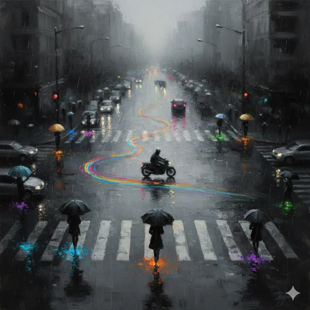Lonely rainy night impressionism — After