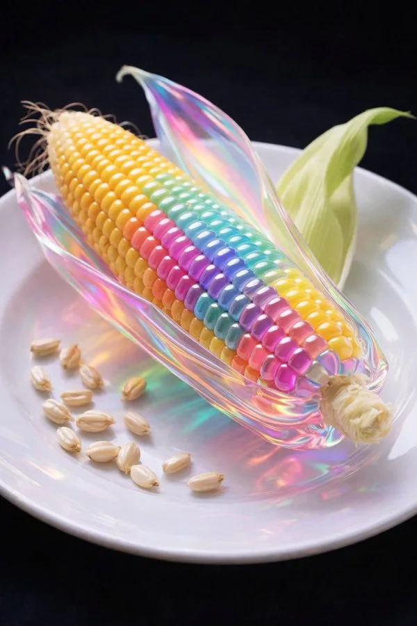 Iridescent glass corn still life — Sonra