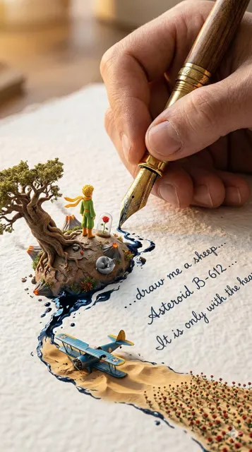 Giant pen writing fantasy world