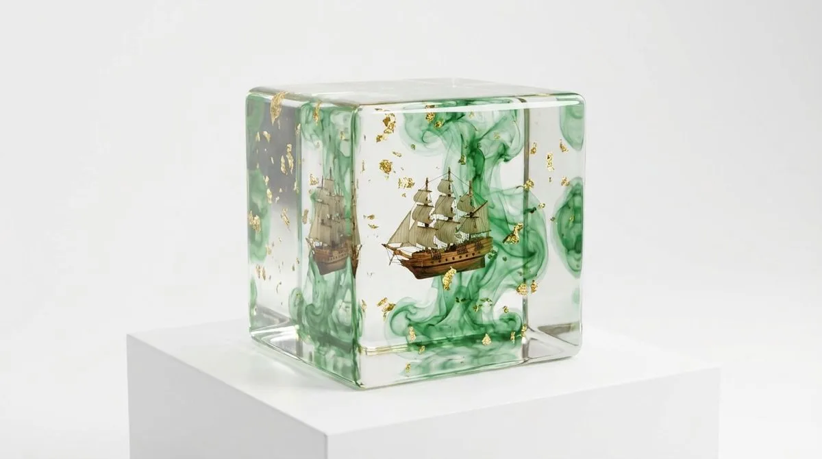 Hyper realistic gold smoke resin cube — After
