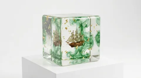 Hyper realistic gold smoke resin cube
