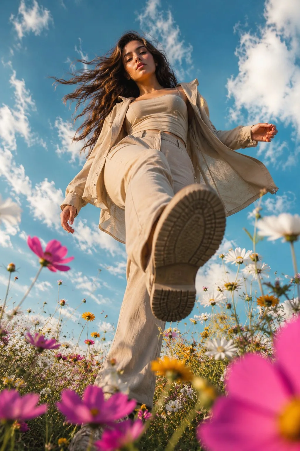 Ultra realistic low angle fashion wildflower field — Sonra