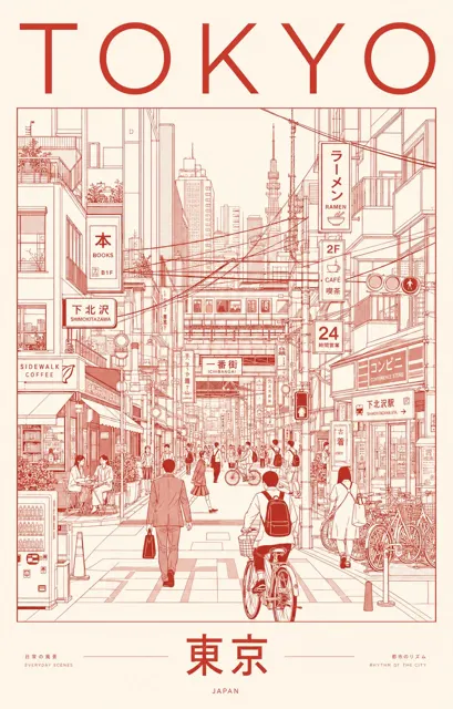 Tokyo minimalist urban line art poster