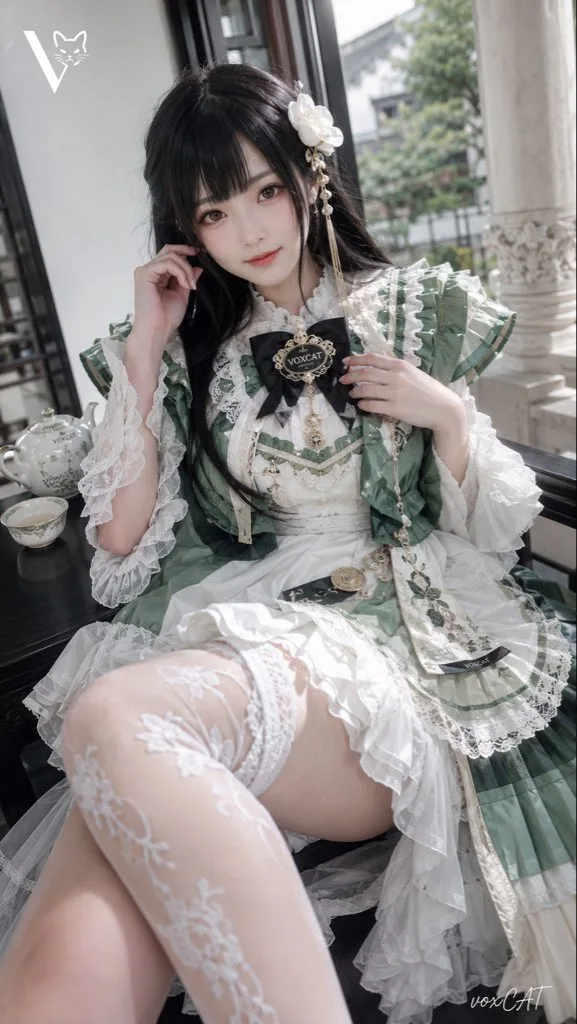 Green white lolita japanese style cosplay photography — After