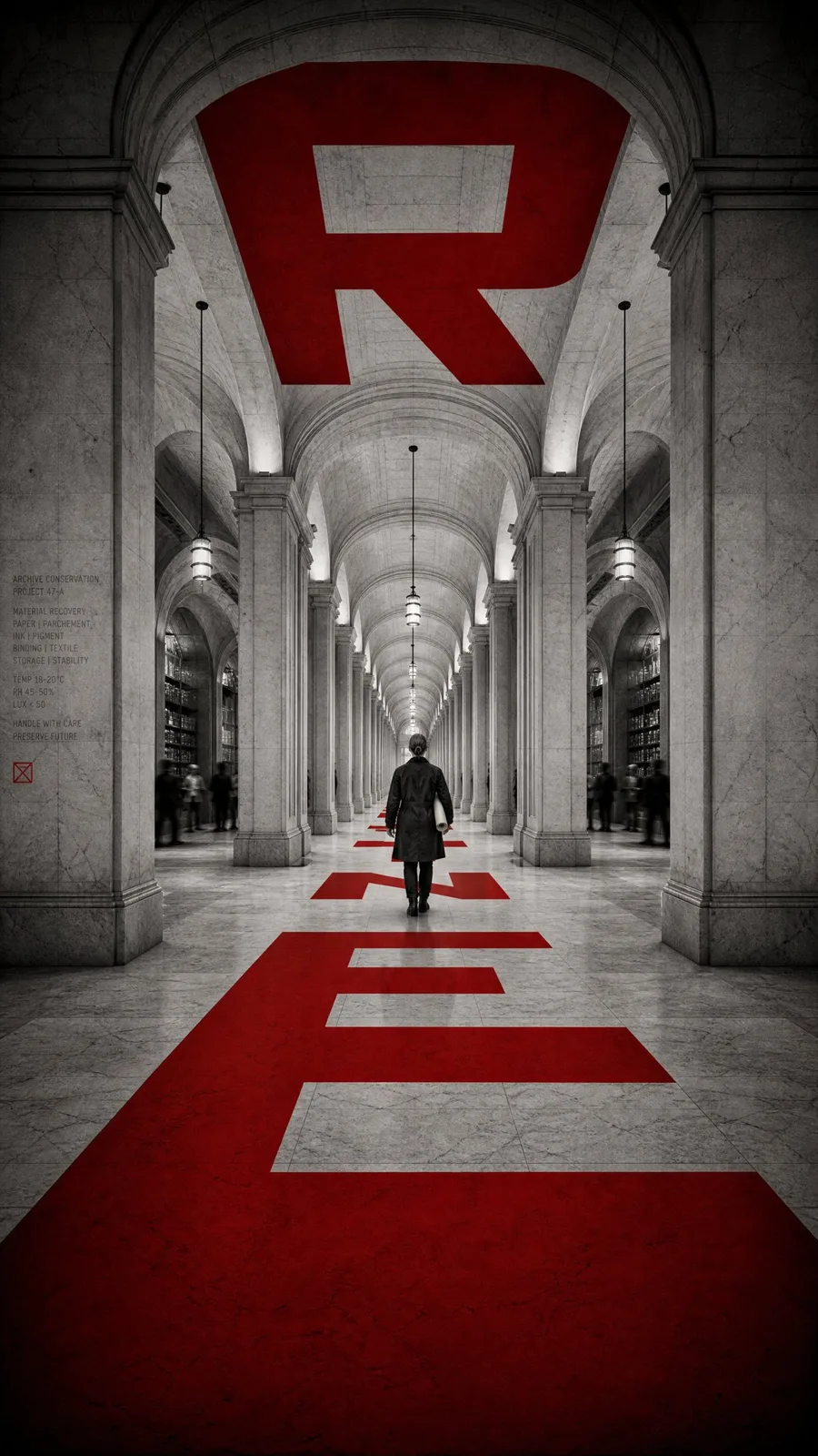 Word corridors perspective monochrome poster — Sonra