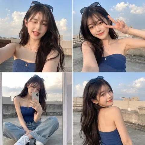 Ultra realistic rooftop lifestyle selfie collage gen z