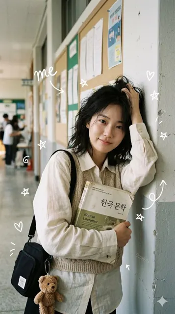 Vertical cinematic korean literature student photo