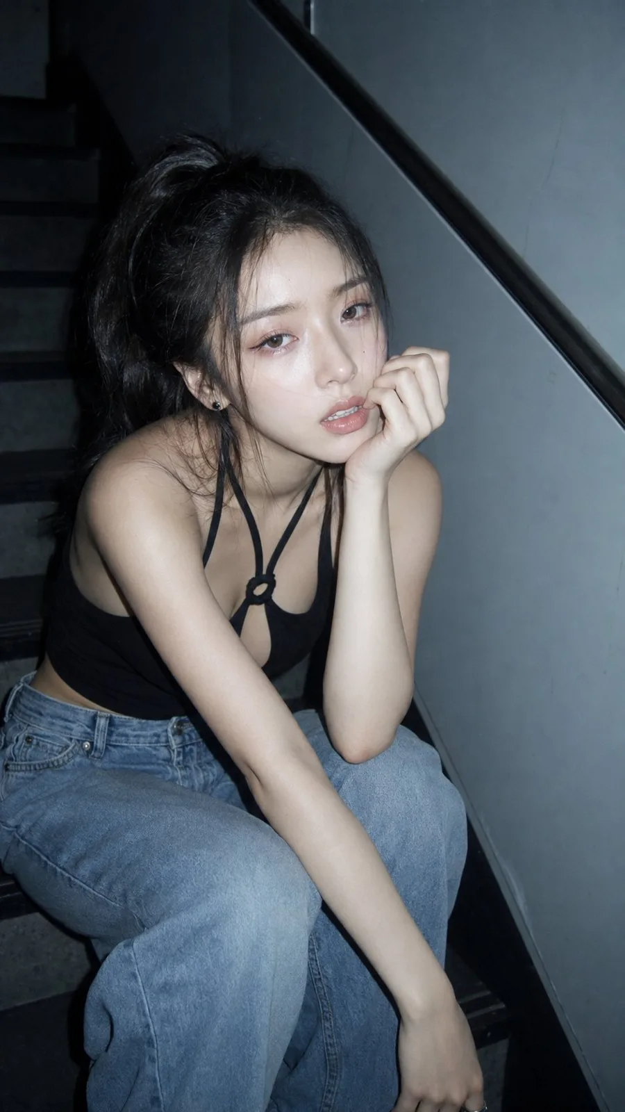 Korean style ccd flash stairwell portrait — After