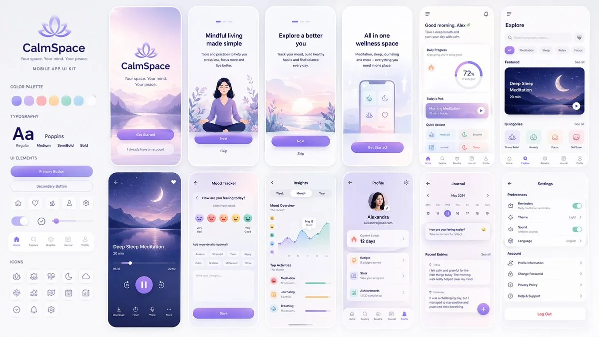 Healing mental wellness app ui — Sonra
