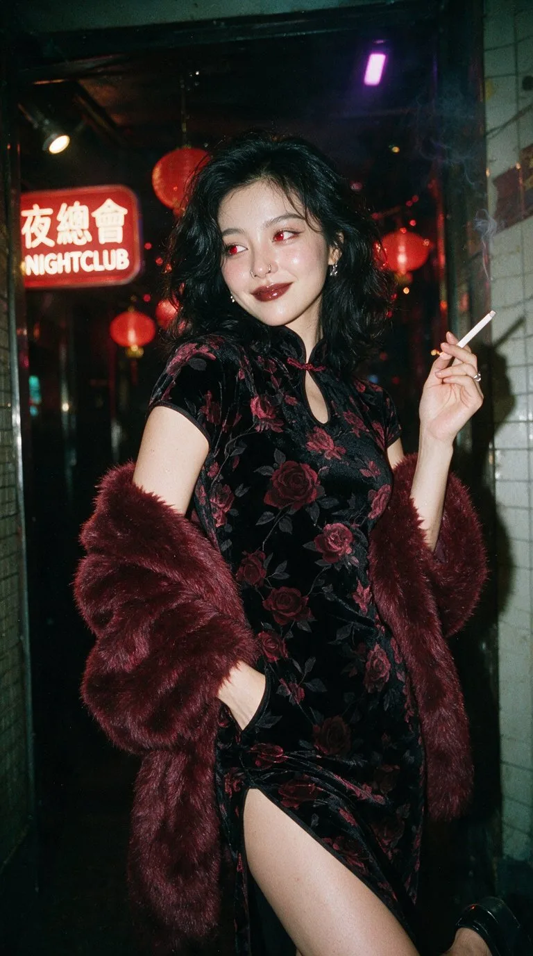 90s hong kong glamorous screen siren energy gothic qipao — After