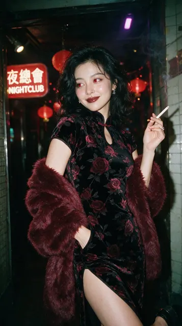 90s hong kong glamorous screen siren energy gothic qipao