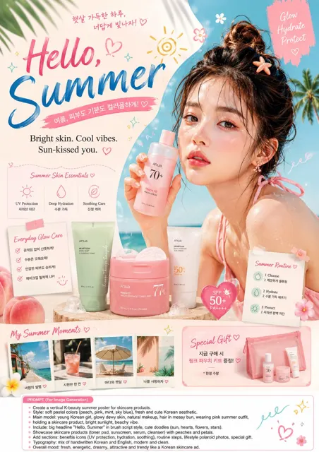 K beauty summer skincare ad poster