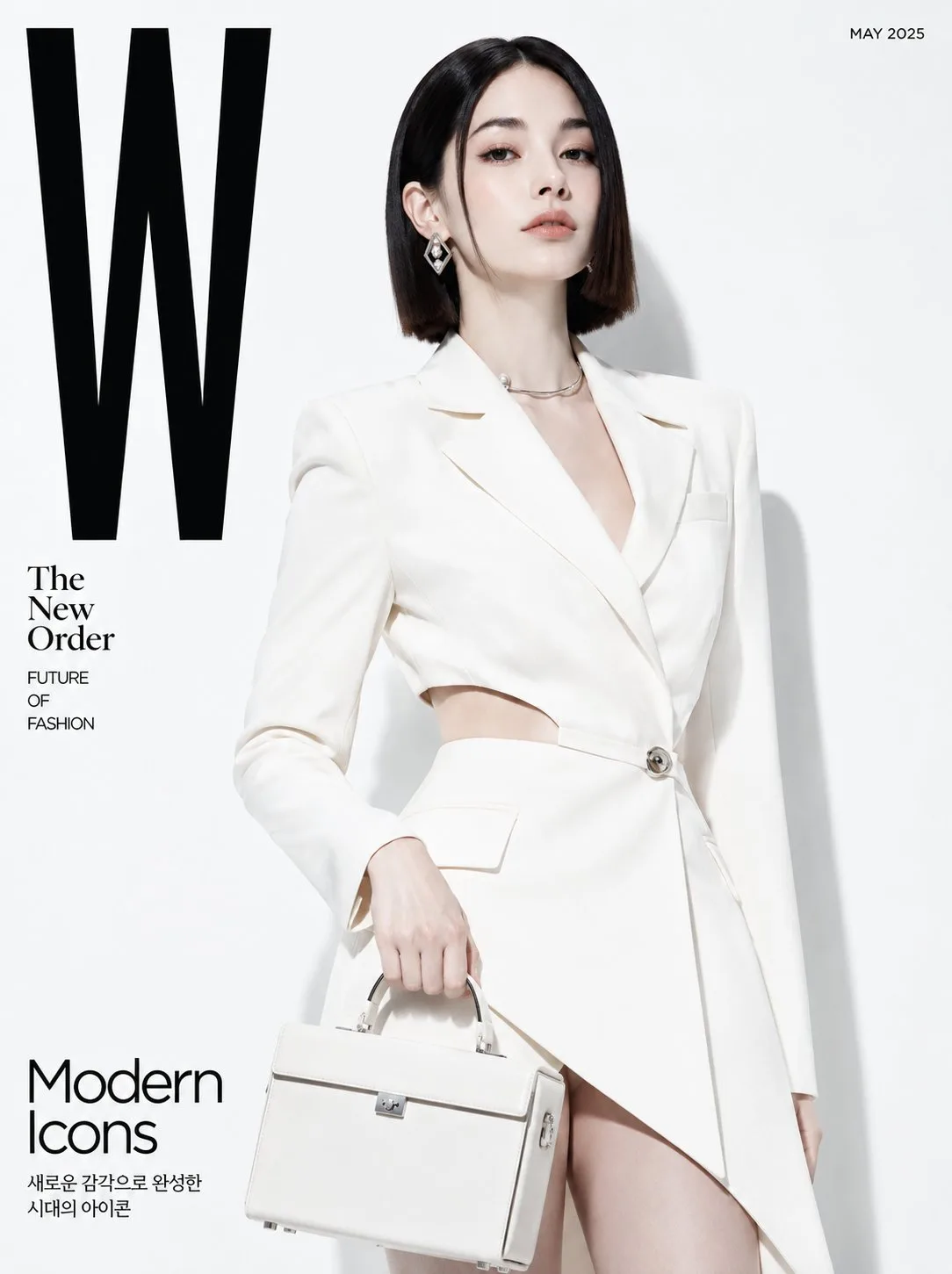 Ultra realistic korean woman magazine cover white blazer dress — After